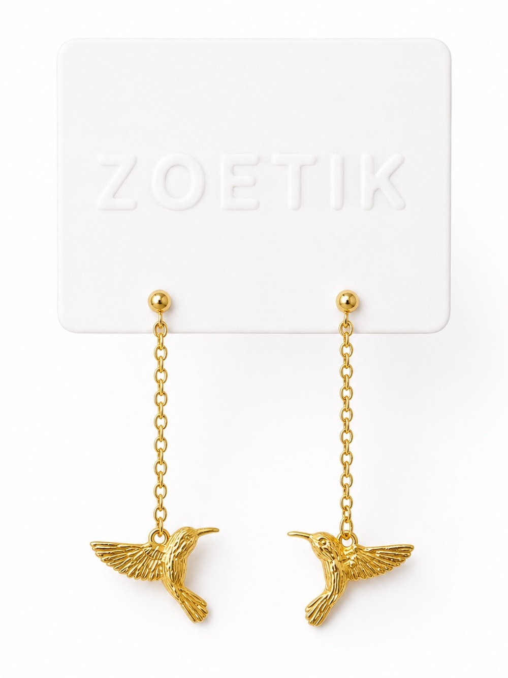 Zoetik Gold Hummingbird Chain Drop Earrings Bird Dangle NWT Coastal Boho Chic